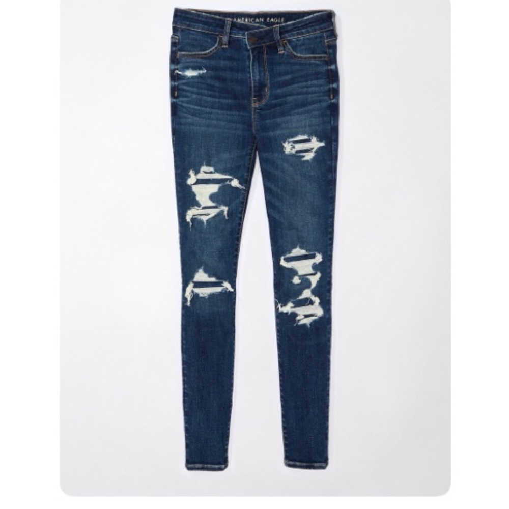 American Eagle Outfitters Women's Distressed Blue Jeggings 18 short high rise